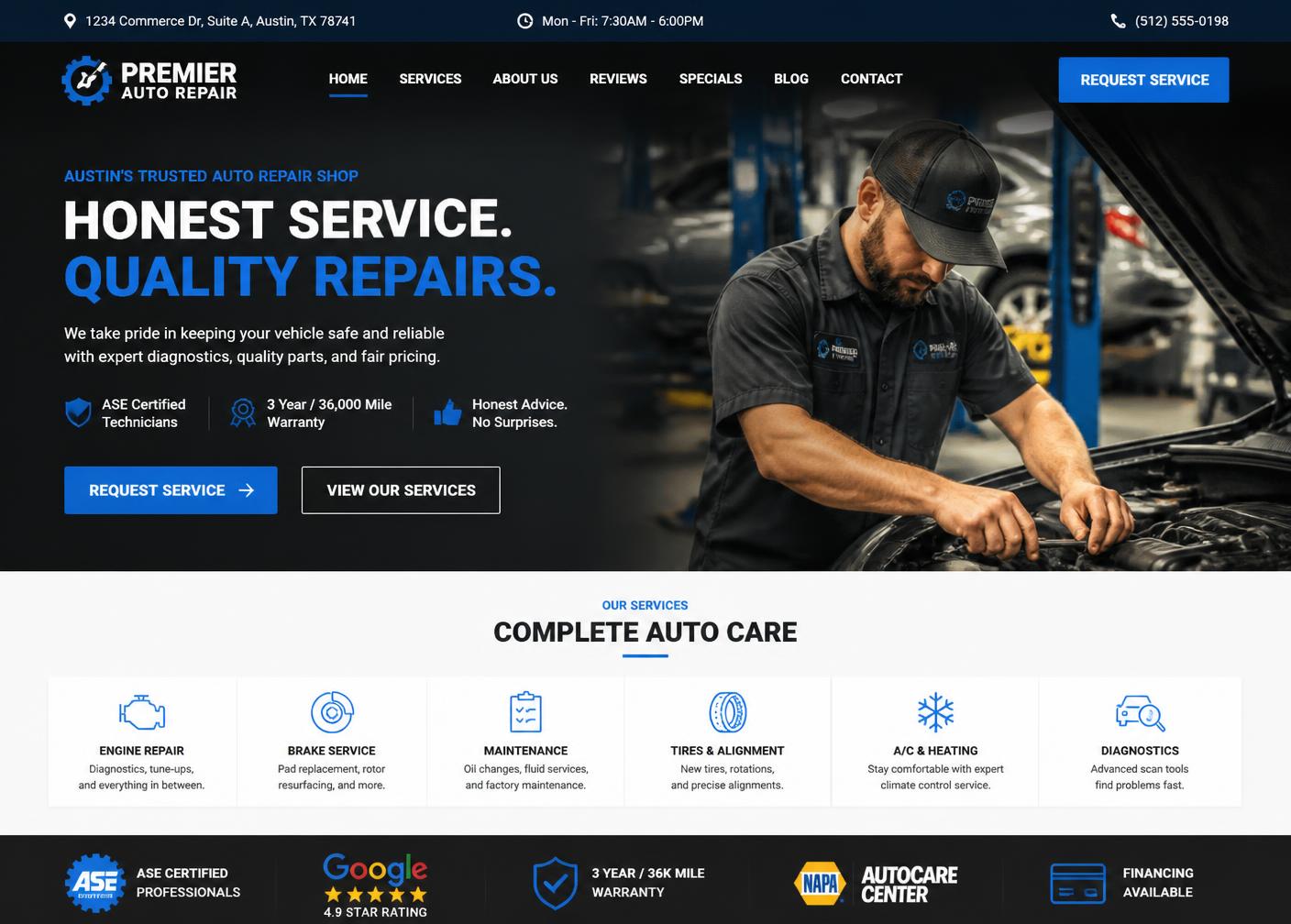 BC Advance Auto Repair website concept preview